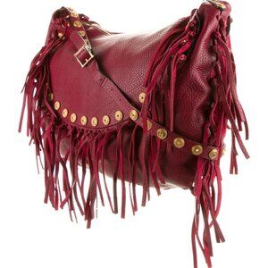 Valentino Garavani C-Rockee Studded Fringe Red Leather Bag